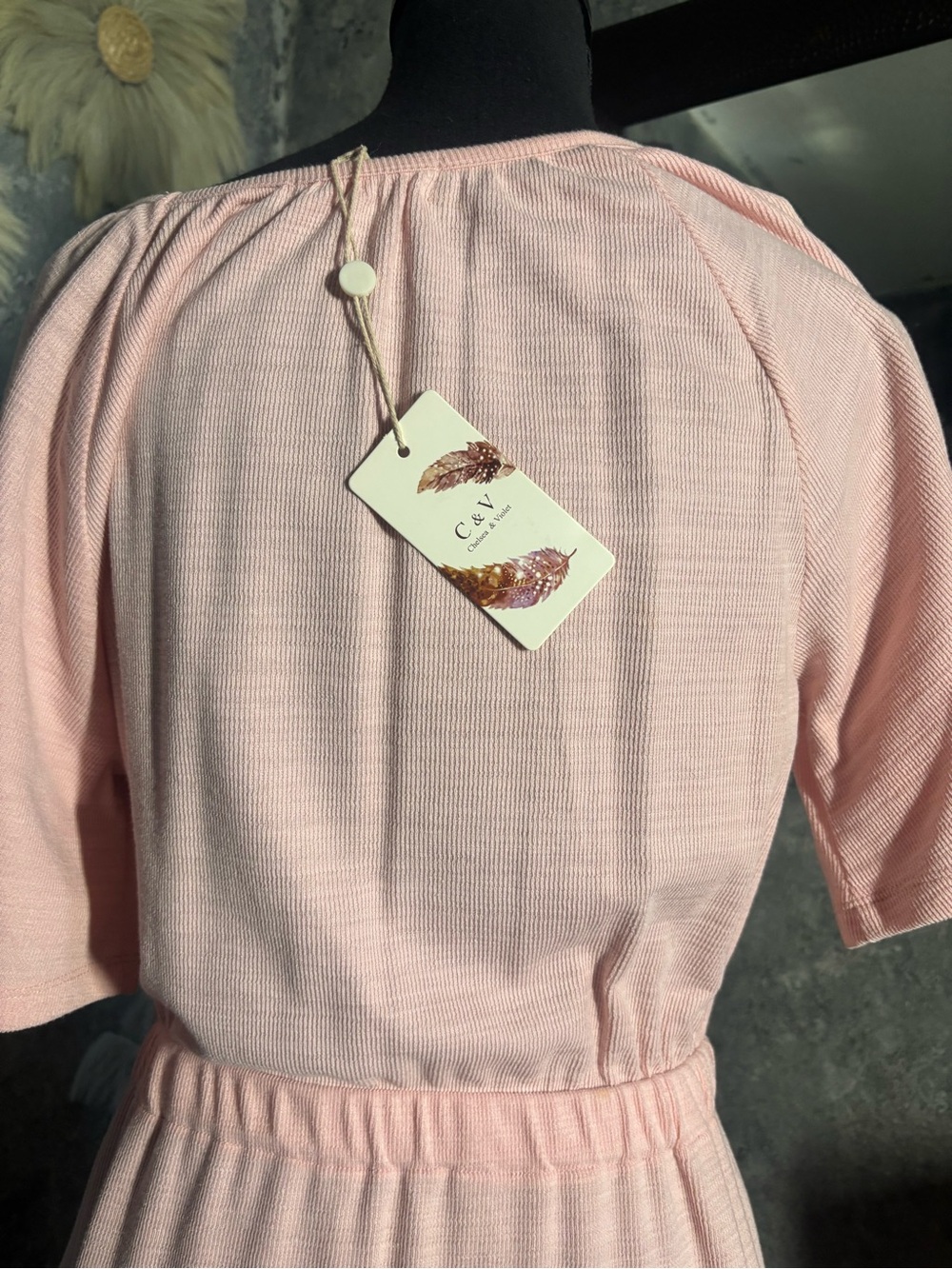 Light Pink Tiered Mini Dress with Flutter Sleeves - Picture 9 of 11